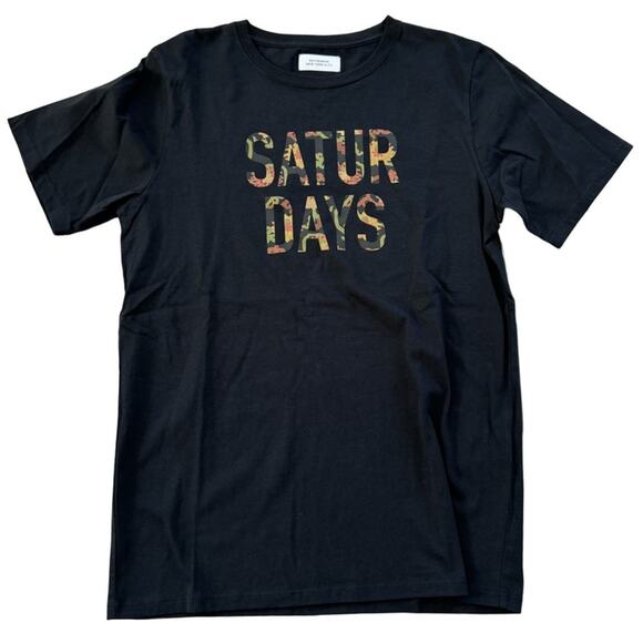 NWT Saturdays New York Men's Logo T-Shirt with Black/Camo, 100% Cotton, SMALL - Picture 1 of 4